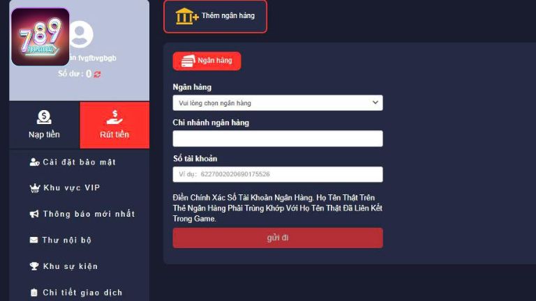 Điều kiện để rút tiền 789P thành công